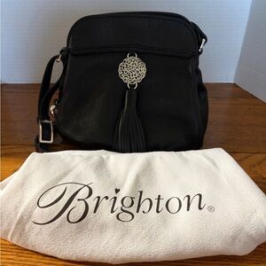 Brighton Barbados Park Tassel Black Leather Crossbody